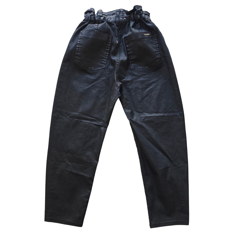 ZARA Black‎ High Waisted Paperbag Waist Wax Coated Pants Size US 8 - Picture 4 of 11